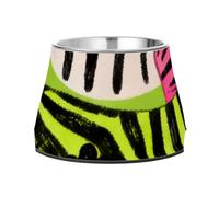 Tazón de comida para perros, diseño de rayas de animales coloridos, flores blancas, antideslizante, de acero inoxidable, para amar a las mascotas, comer lentamente