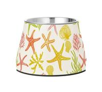 Tazón de conchas de estrella de mar coral, suave, verde y amarillo, para mascotas, comedero de acero inoxidable mejorado para mascotas para perros de alimentación lenta y alimentación cómoda