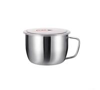 Tazón de fideos de acero inoxidable con tapa a prueba de fugas, cuchara y picadora, recipiente grande de 6.5 x 4.1 pulgadas para alimentos, frutas, cocina de inducción, portátil y apto para