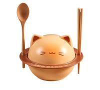 Tazón de fideos de ramen, uso multipropósito, cerámica, tazones de sopa con manijas y tapas, juego de vajillas de diseño de gatitos lindo de estilo japonés, con palillos y cuchara de cereales, por ens