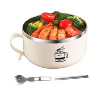 Tazón de fideos instantáneos con tapa, cuenco de acero inoxidable 304 de 1000 ml con palillo, cuchara, cuenco para ramen con asa, cuenco para fideos para pasta, ensalada, cereales