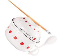 Tazón de fideos instantáneos con tapa, palillos y cuchara, cuenco de sopa de ramen de cerámica para cocinar en casa y servir arroz o gachas