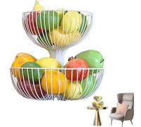 Tazón De Frutas De 2 Niveles - Tazón De Frutas De Metal Para Encimera De Cocina | Puerta De Cesta De Doble Frutas De Frutas Multifuncional Para La Sala De Estar Mesa De Té Con Un Diseño Integra