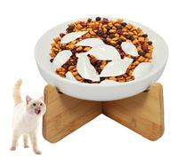 Tazón de gato elevado con soporte de madera de cerámica contenedor de alimentación lenta 6,4 × 1,14 pulgadas de alimentación antivomitador para mascotas (blanco)