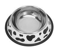 Tazón de Mascota Patrón de Vaca Acero Acero Redondeo Alimentador Comedero Mascotas con Fondo Goma para SM Cat Dog Diameter 18 cm/ 7.1 Pulgadas Pet Bowlstainl Steel Bofloor. el (Diámetro Inferior 18