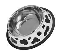 Tazón de Mascota Patrón de Vaca Acero Acero Redondeo Alimentador Comedero Mascotas con Fondo Goma para SM Cat Dog Diameter 18 cm/ 7.1 Pulgadas Pet Bowlstainl Steel Bofloor. el (Diámetro Inferior 22