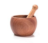 Tazón de piedra para moler Juego de tazones mortero y madera Tazón for mezclar Ajo Pimienta Prensa Picadora Trituradora Herramienta cocina, Madera flor pera natural(Grande)