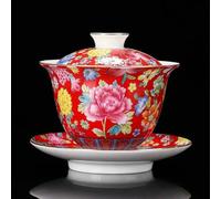 Tazón de Porcelana Blanca Sancai Gaiwan con Tapa de Esmalte de Color, platillo, sopera de té Vintage Hecha a Mano, Juego de té, Regalo, 200 ml