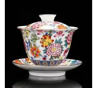 Tazón de Porcelana Blanca Sancai Gaiwan con Tapa de Esmalte de Color, platillo, sopera de té Vintage Hecha a Mano, Juego de té, Regalo, 200 ml