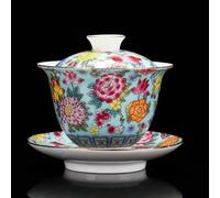 Tazón de Porcelana Blanca Sancai Gaiwan con Tapa de Esmalte de Color, platillo, sopera de té Vintage Hecha a Mano, Juego de té, Regalo, 200 ml