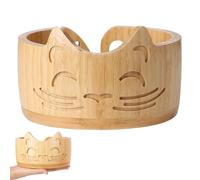 Tazón de Punto de Madera, 17 x 10 cm Cuenco de Almacenamiento de Lana, Cuencos de Hilo Redondo con Agujer, Cuenco para Lana con Forma de Cara de Gato, para Decoración Hogar(Color Madera)