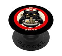 Tazón de Ramen de Gato Negro estético japonés PopSockets PopGrip Adhesivo