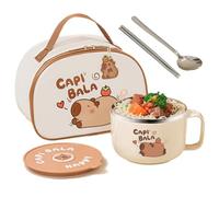 Tazón de ramen para microondas, 800 ml/28 oz, tazón de sopa de acero inoxidable Capybara con tapa, bolsa y vajilla, cocina de ramen portátil para fideos, albóndigas, ensaladas, fideos instantáneos