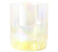 tazón de vidrio para cantar chakras, tazón de cuarzo con atacante acrílico y junta tórica, amarillo degradado transparente, para yoga, meditación y curación por sonido (8 pulgadas E Note, 440 Hz)