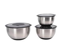 Tazón for mezclar de acero inoxidable con 3 accesorios de rejilla, tazón anidado con fondo de silicona antideslizante y tapa hermética, procesador de alimentos, accesorios for batidoras, utensilios