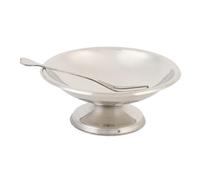 Tazón para helado, taza de postre redonda de acero inoxidable, pudín de metal, cuencos para servir ensalada, taza de helado con patas y tenedor para pudín de frutas, merienda, (Corto Pequeño 10CM)