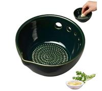 Tazón pelador de hierbas de cerámica 2 en 1 y rallador de ajo, utensilio de cocina de cerámica con 5 tamaños de agujeros para hierbas de col rizada, separador de hojas de verduras, plato rallador de