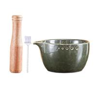 Tazón Rallador De Jengibre - Cerámica De 5,51 Pulgadas | Para Moler Ajo, Herramienta De Preparación De Alimentos, Juego Para Hacer Salsas Con Cepillo Triturador De Madera Para Uso Doméstico, Cam