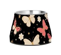 Tazones de comida para mascotas con soporte, de acero inoxidable, diseño de mariposas, color melocotón, para alimentación lenta, gatos, bigotes, fatiga, alimentador lento para perros
