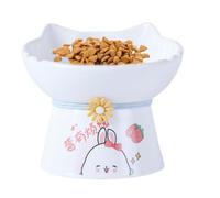 Tazones de gato elevados: plato de alimentación elevado de cerámica, estación de alimentación de borde inclinado con ángulo anti-derramado, base de soporte segura de bigotes | Recipiente de comida par