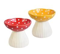 Tazones de Gato elevados, tazón de Gato de champiñones 2pcs 6x5 Pulgadas 300 ml de tazón de Elevado Lindos tazones de de cerámica para Comida/Agua alimentador de Suave y Estable para i