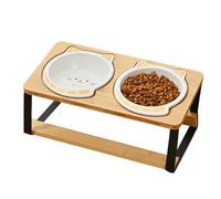 Tazones de gato elevados: tazones de alimentación elevados de cerámica doble, soporte a prueba de derrames | Plato de mascota alto con base de madera que no es deslizamiento, ideal para gatos y perros