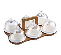 Tazones para salsa Platos de cerámica divididos for servir con tapas y bandeja for servir, 6 cuencos extraíbles, platos de frutos secos for aperitivos, patatas fritas, frutas, dulces, condimentos Taza