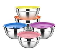 Tazones profesionales para mezclar con tapas herméticas, acero inoxidable de calidad apto para uso alimentario, juego de 6 piezas con bases