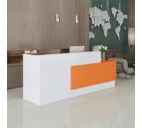 Tazyee Escritorio de recepción moderno en forma de L con mostrador, cajones con cerradura y almacenamiento, parte superior naranja, 47.2 x 23.6 x 39.4 pulgadas