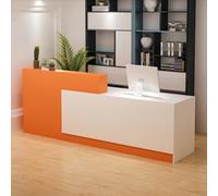 Tazyee Escritorio de recepción moderno en forma de L con mostrador, cajones con cerradura y almacenamiento, 47.2 x 23.6 x 39.4 pulgadas, color blanco + naranja izquierdo