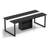 Tazyee Mesa de Conferencias Grande con Módulo de Almacenamiento - Mesa de Reuniones Moderna 8-12 Personas, Estructura Metálica Negra, Ideal para Oficinas, Salas de Reuniones y Seminarios