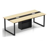 Tazyee Mesa de Conferencias Grande con Módulo de Almacenamiento - Mesa de Reuniones Moderna 8-12 Personas, Estructura Metálica Negra, Ideal para Oficinas, Salas de Reuniones y Seminarios