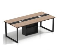 Tazyee Mesa de Conferencias Grande con Módulo de Almacenamiento - Mesa de Reuniones Moderna 8-12 Personas, Estructura Metálica Negra, Ideal para Oficinas, Salas de Reuniones y Seminarios