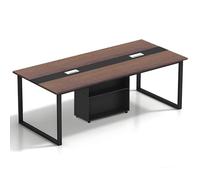 Tazyee Mesa de Conferencias Grande con Módulo de Almacenamiento - Mesa de Reuniones Moderna 8-12 Personas, Estructura Metálica Negra, Ideal para Oficinas, Salas de Reuniones y Seminarios