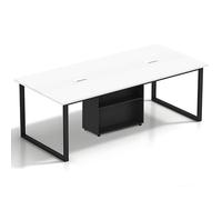 Tazyee Mesa de Conferencias Grande con Módulo de Almacenamiento - Mesa de Reuniones Moderna 8-12 Personas, Estructura Metálica Negra, Ideal para Oficinas, Salas de Reuniones y Seminarios