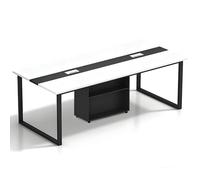 Tazyee Mesa de Conferencias Grande con Módulo de Almacenamiento - Mesa de Reuniones Moderna 8-12 Personas, Estructura Metálica Negra, Ideal para Oficinas, Salas de Reuniones y Seminarios