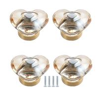 TAZYYZUU Juego de 4 Tiradores latón for cajones, pomos Cristal Transparente for armarios, tocadores y Puertas baño(Champagne,Heart 34mm)