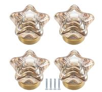 TAZYYZUU Juego de 4 Tiradores latón for cajones, pomos Cristal Transparente for armarios, tocadores y Puertas baño(Champagne,Star 34mm)