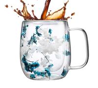 Tazze In - Double Wall Dried Flower Coffee Mug, Heat Resistant Insulated Tea Cup, Elegant Double Wall Glass Mug | Beautiful Dried Flower Mugs for Espresso Coffee Cafe Office Home