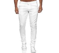 Tazzio 19530 - Pantalón chino elástico de ajuste delgado para hombre con mezcla de algodón - Pantalón de ocio de diseño, para todo el año, cómodo, Blanco, 30W / 30L