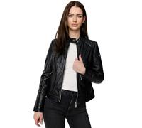 Tazzio Cazadora de piel auténtica para mujer, aspecto motorista F520, Negro , L