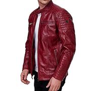 Tazzio - Chaqueta de cuero para hombre, de piel auténtica, estilo motero, de transición 19709, borgoña, M