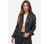 Tazzio Chaqueta de cuero moderna y atemporal para mujer en aspecto motero con cuello de solapa F501, Negro , M