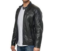 Tazzio - Chaqueta de hombre en cuero genuino, estilo motero, de transición, 19709, Negro , L