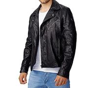 Tazzio Chaqueta de piel auténtica para hombre, chaqueta de entretiempo 19708, Negro , S