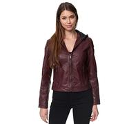 Tazzio Chaqueta de piel para mujer, piel auténtica, aspecto motero F503, burdeos, S
