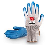 TB Guante de Protección TB 313AZ Grip | Paquete 10 Pares - Guante de Trabajo con Recubrimiento de Látex Azul, Soporte de Algodón-Poliéster y Puño Elástico. Cómodo y Transpirable - Talla 10