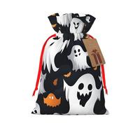 TBABMDPDM Bolsas de arpillera con estampado de fantasmas blancos para Halloween, regalos de Navidad, bolsas de arpillera con cordón, varios tamaños para recuerdos de fiesta