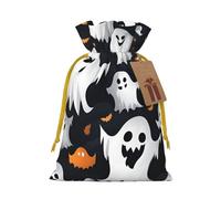 TBABMDPDM Bolsas de arpillera con estampado de fantasmas blancos para Halloween, regalos de Navidad, bolsas de arpillera con cordón, varios tamaños para recuerdos de fiesta