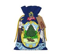 TBABMDPDM Bolsas de regalo de Navidad con estampado de bandera del estado de Maine, bolsas de arpillera con cordón, varios tamaños para recuerdos de fiesta